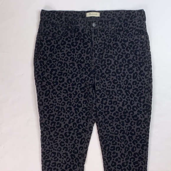 Madewell leopard print flocked velvet black mid-rise skinny pants 32 - Picture 4 of 11